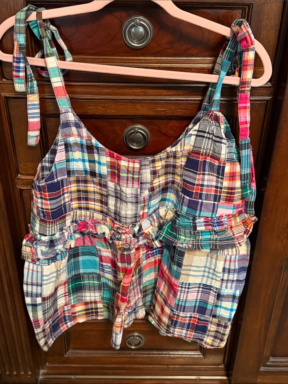 Pilcro Multicolor Plaid Tie-Shoulder Tank Top